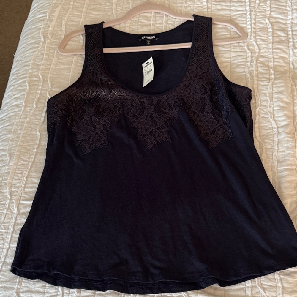 Express Women's Elegant Navy Lace Tank